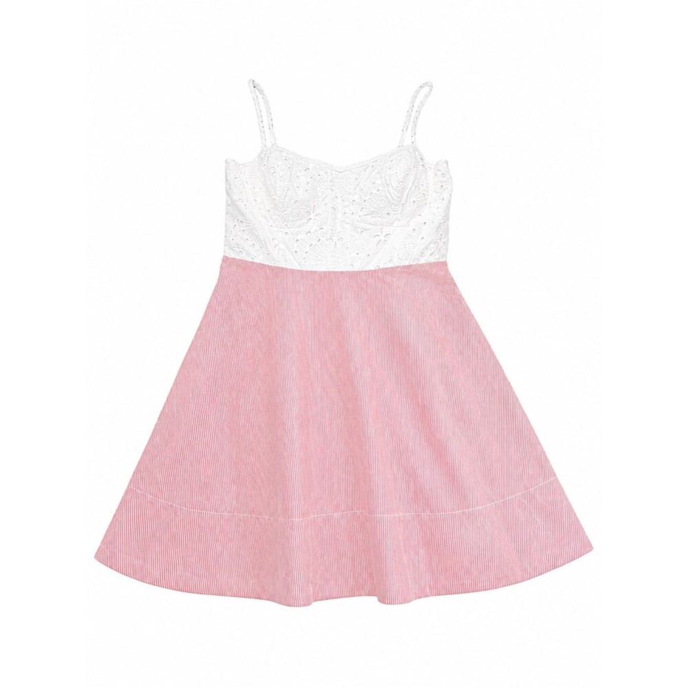 Lilly Pulitzer Winslow Dress Sz 14 White Eyelet Pink Stripe Fit & Flare Sundress